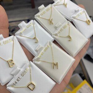 14K Yellow Gold Necklace Pendant Letters CZ Cable Link Chain 18" Jewelry Unisex